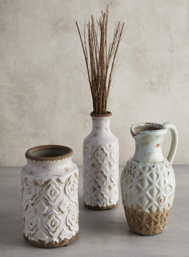 47th & Main Antiqued Ceramic Vase 5.70 x 6.30-inches, Creamy White Cylinder - Image 2